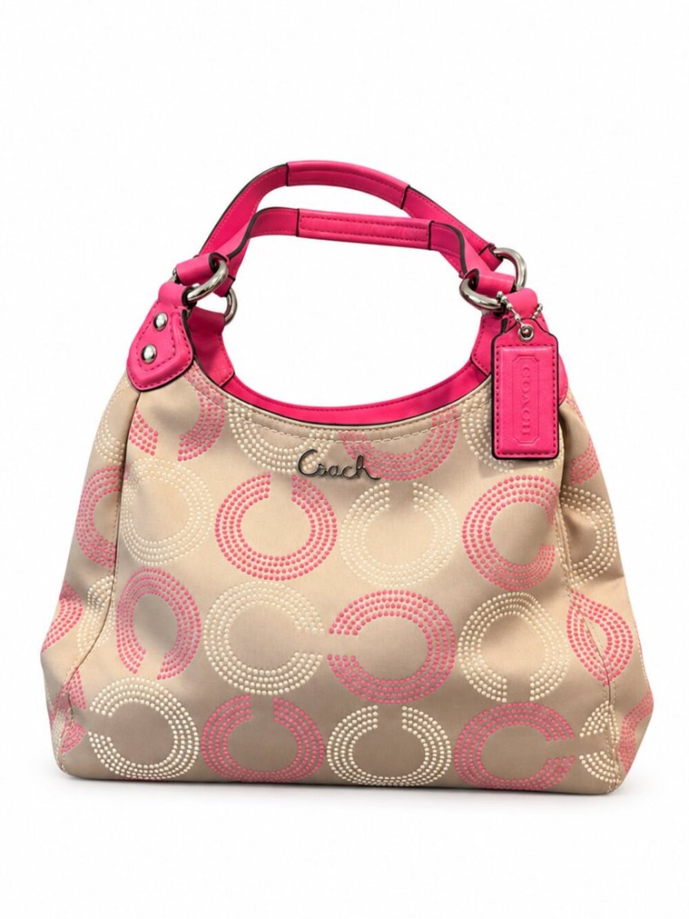 Coach Ashley Dotted Op Art Hobo Bag F21920 Khaki Pink Signature Shoulder Purse